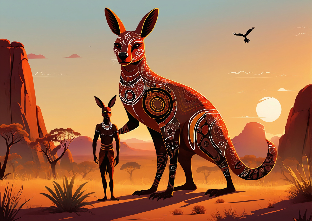 Мифологический тотем, вдохновлённый аборигенной культурой Австралии, символизирующий связь человека с природой и духами предков