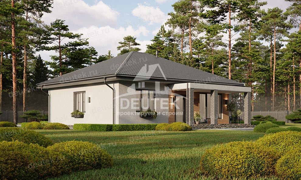 Проект одноэтажного дома с тремя спальнями и террасой