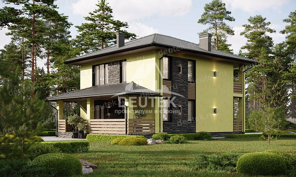 Проект двухэтажного дома с террасой и балконом из газобетонных блоков