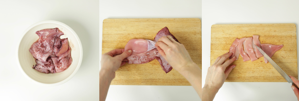 Моем, чистим и нарезаем кальмара