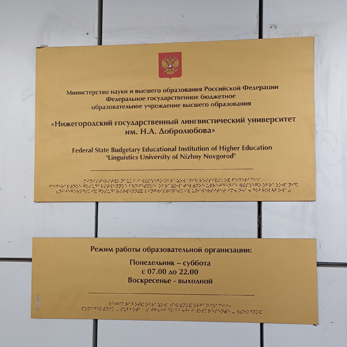 Табличка у входа в НГЛУ им. Добролюбова