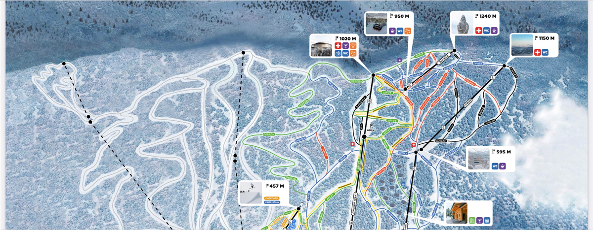 Более 50 км работающих трасс. Серые трассы планируются к открытию.