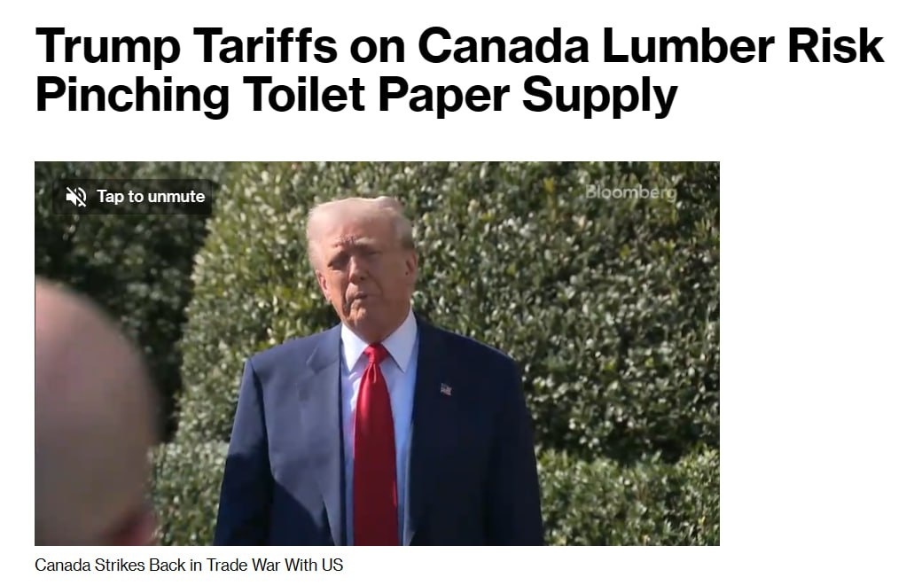 Статья Блумберг о повышении тарифов на туалетную бумагу из Канады