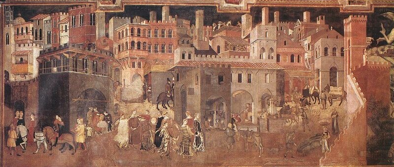 Вид Сиены, фреска Lorenzetti, 1340