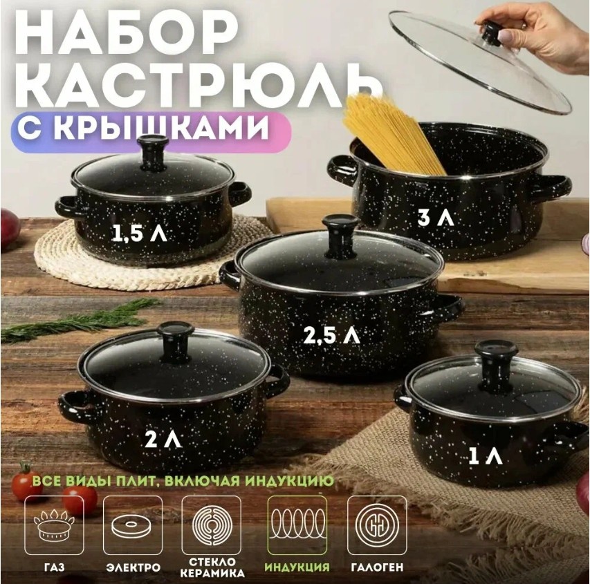 Набор кастрюль Hosta Home, нержавеющая сталь, антипригарное покрытие, 5 шт.
