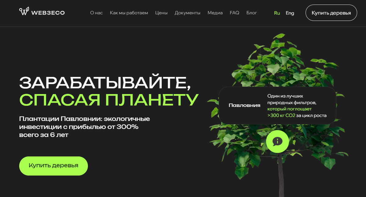 Web3Eco позволяет инвестировать в реальные плантации быстрорастущих деревьев Павловнии