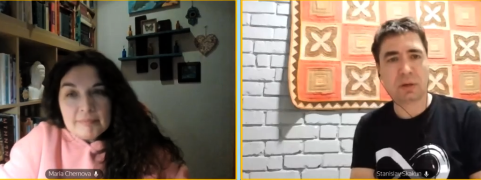 Мария Чернова и Станислав Скакун, основатель компании Biodata. Скришот видеозаписи интервью