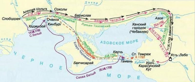 Схема переселения запорожских казаков на Кубань. Изображение из открытых источников 