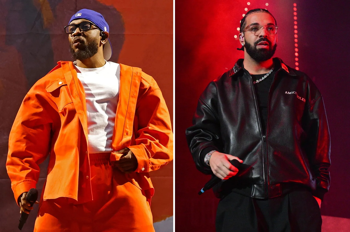 слева в оранжевом Kendrick Lamar, справа в черном Drake