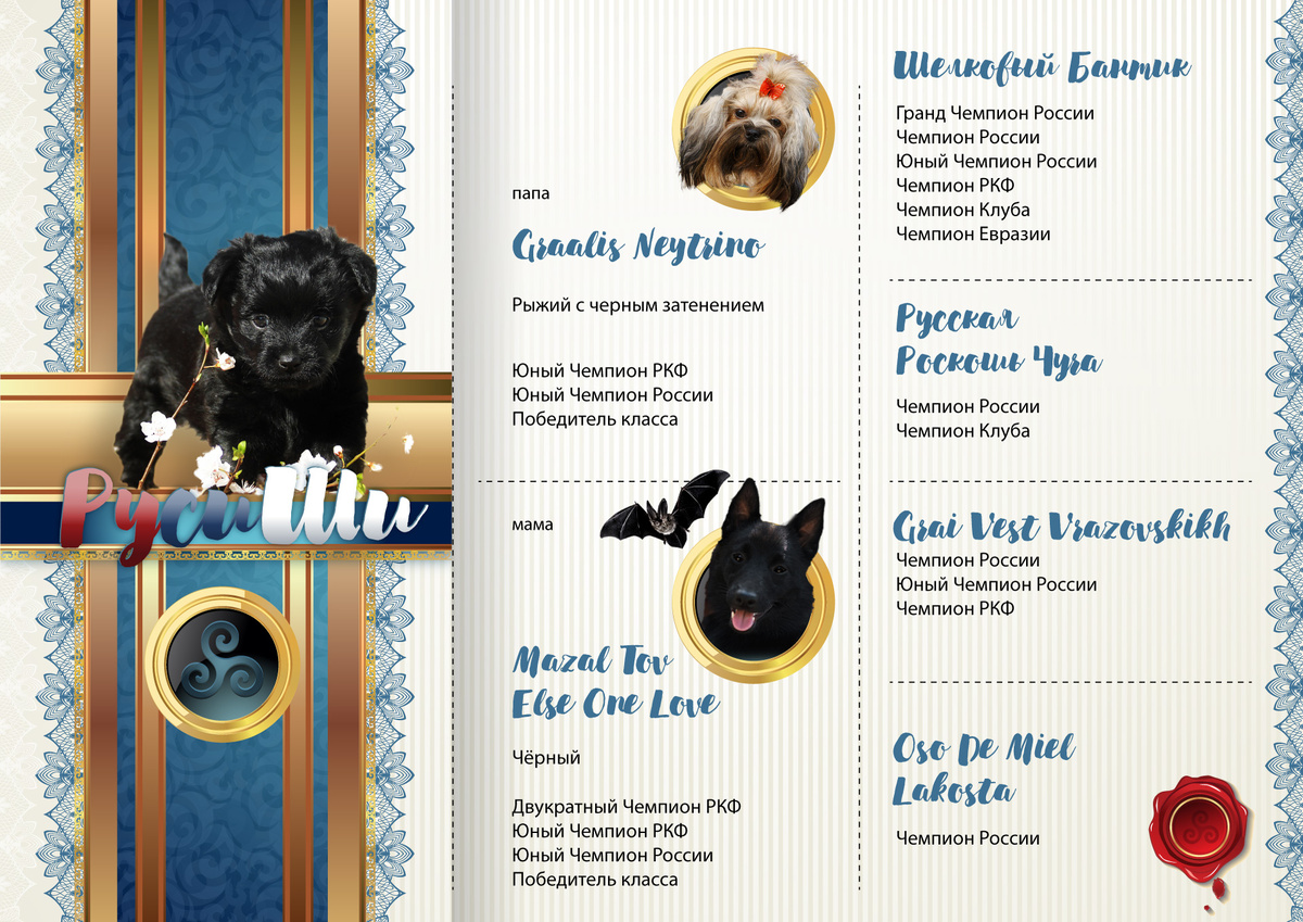 Полная родословная заслуженных собак.