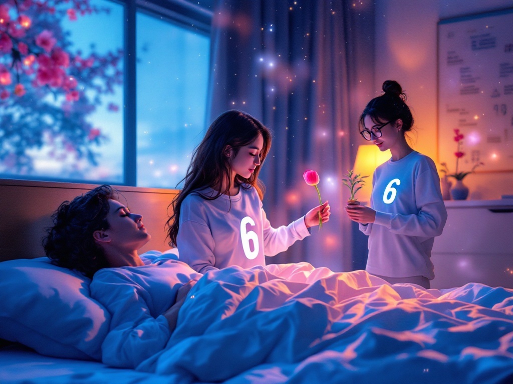    К чему такое снится: На картине изображена сцена в аудитории, где преподаватель раздает студентам номера заданий. В центре - студентка, разглядывающая свою футболку, на которой видна циф