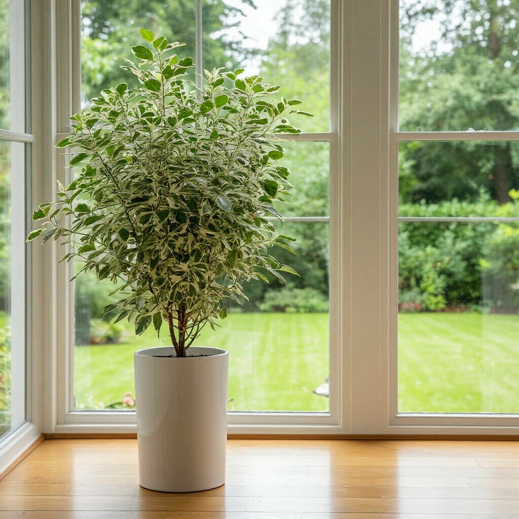 Фикус Бенджамина пестролистный в интерьере загородного дома