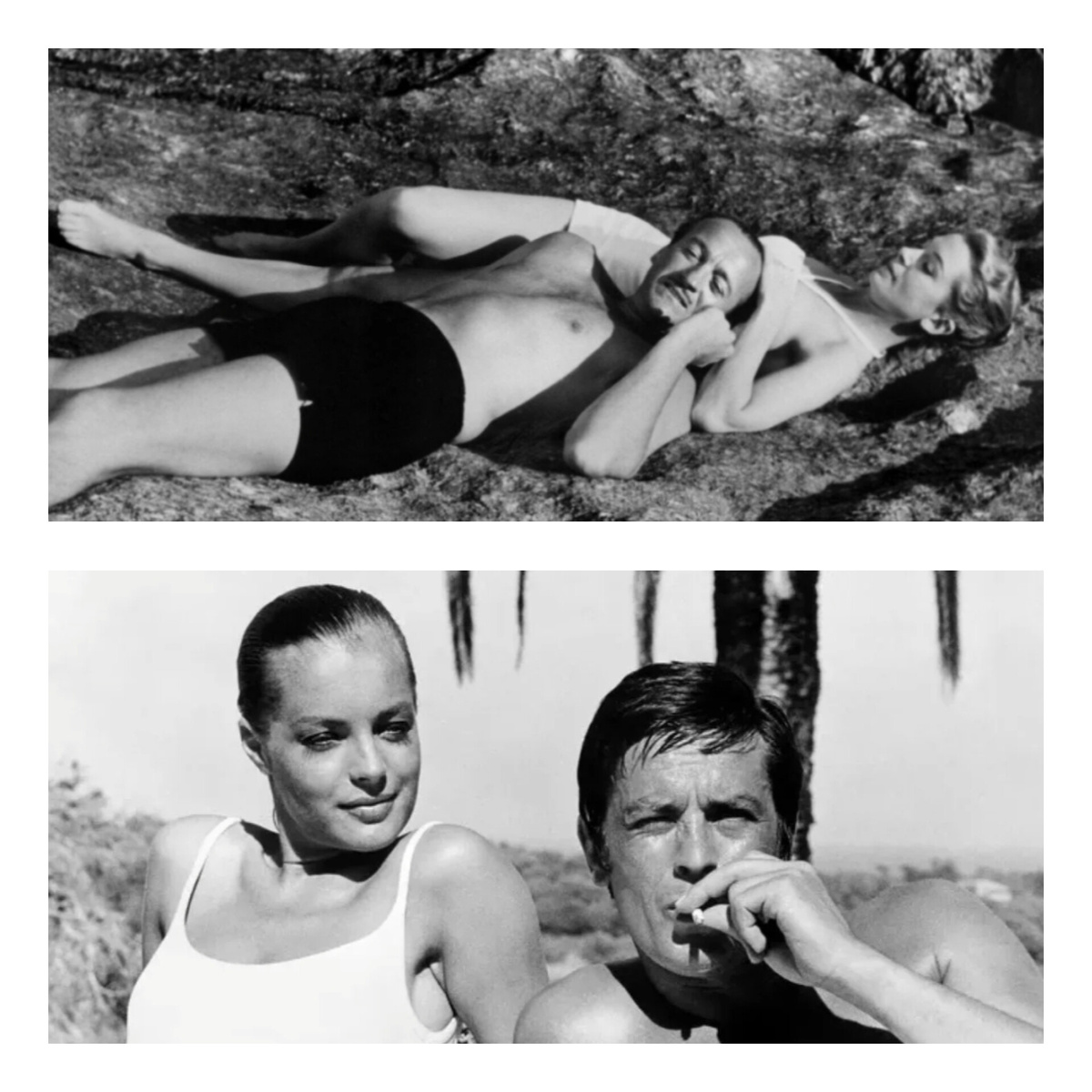 Сверху: Анна и Реймон - кадр из экранизации "Здравствуй, грусть". Снизу: как я представляла эту пару, для меня самый красивый актер - Ален Делон, а на роль Анны очень подходит Роми Шнайдер