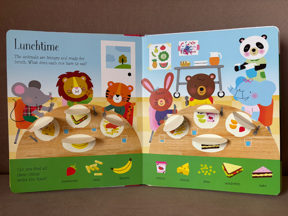 Если поднять тарелочку, можно увидеть, кто что будет есть на завтрак