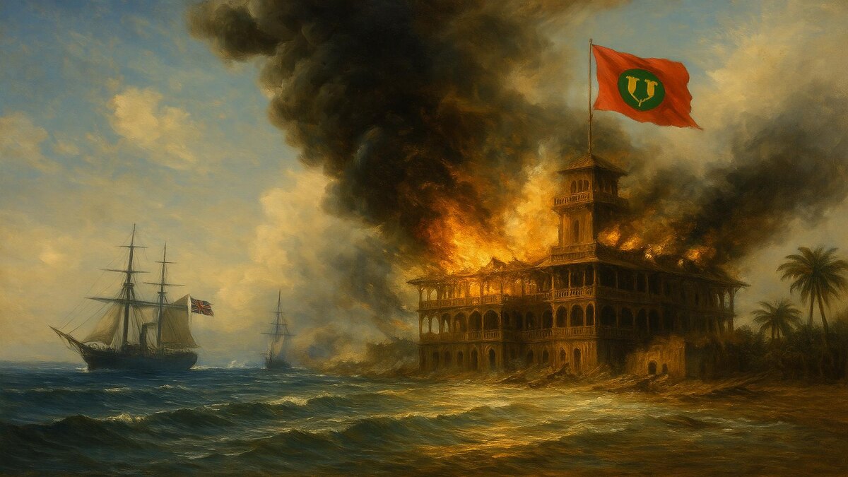 Обстрел Занзибара, здесь и далее - рисунки нейросети