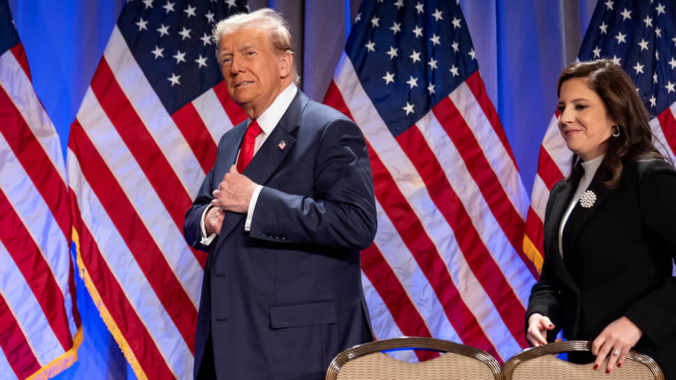 Дональд Трамп и Элис Стефаник на заседании республиканской конференции Палаты представителей, 13 ноября 2024 года.📷Фото: Alex Brandon / AP