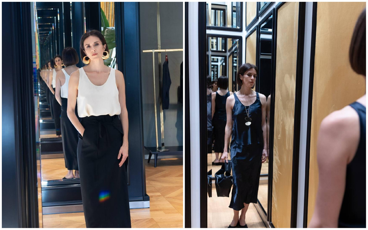 Ксения Соловьева на примерке в магазине Bosco Family в ГУМе. Фото: https://t.me/ksenia_solovieva