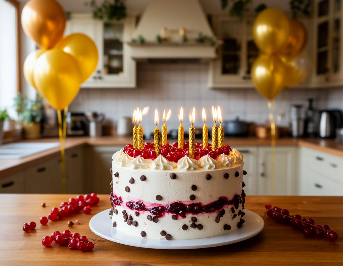 День рождения, шары, свечи и конечно же  он - праздничный торт! 