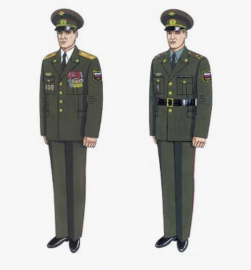 Майор в парадной форме обр. 1994 г. для строя и вне строя и полковник в повседневной форме обр. 1994 г. для строя. Изображение из открытых источников
