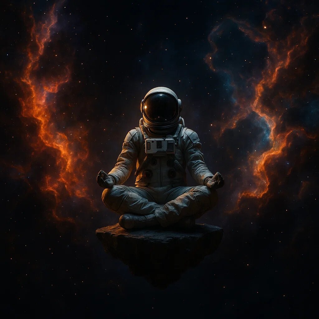 Одинокий астронавт медитирует