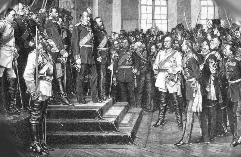 Провозглашение Германской империив 1871 году в Версале. Бисмарк в центре (весь с белом).