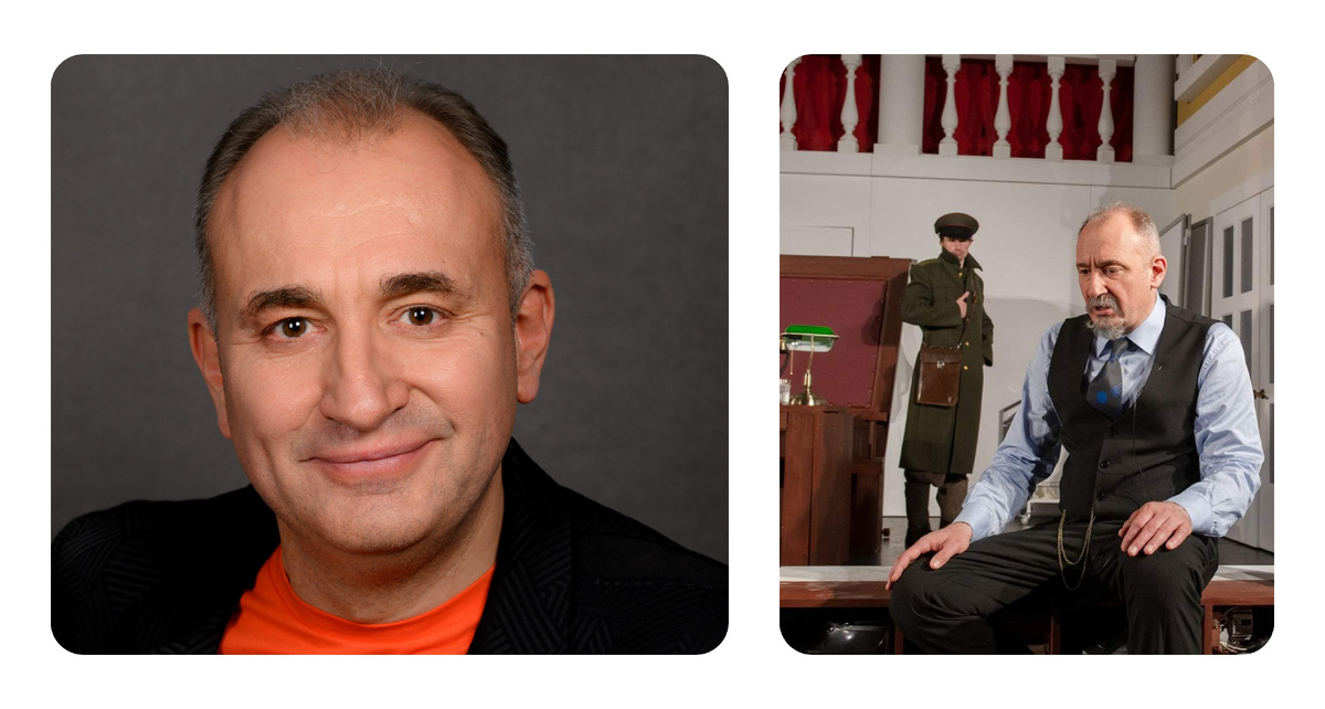 Заслуженный артист РФ Святослав Ещенко. Фрагмент спектакля Театра Комедии «Собачье сердце». Святослав Ещенко в роли профессора Преображенского. Фото из интернета, с сайта Театра Комедии. Коллаж автора.