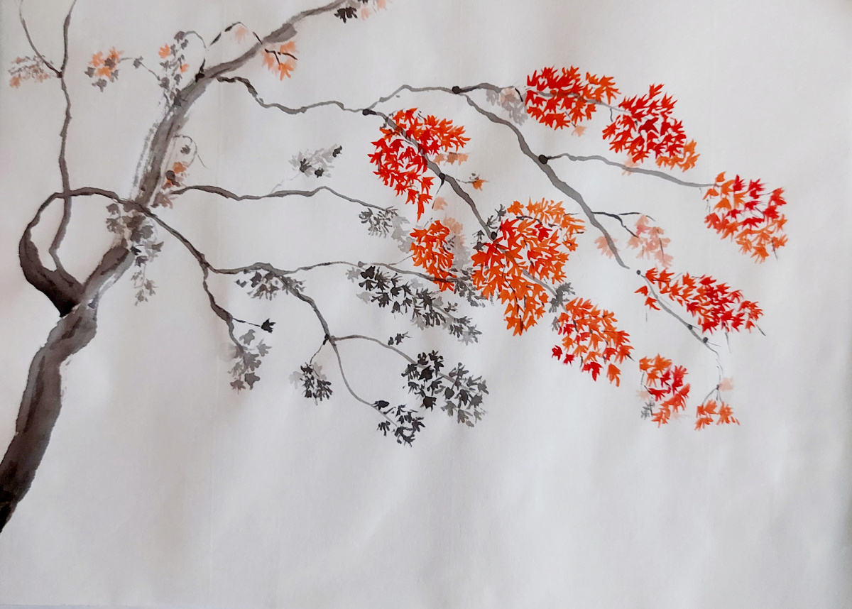 Японский клён момидзи. Рисую осень, настроение такое. Здравствуйте! ㊙️ Меня зовут Ольга Сюмиот, и я автор рисунков и рассказов на этом канале. Увлекаюсь рисованием в японской технике суми-э, а также китайской живописью.