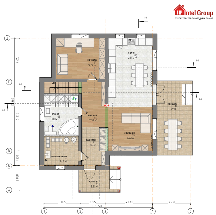 План 1 этажа двухэтажного дома, 190 м2