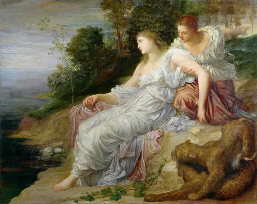 «Ариадна, лежащая на берегу Наксоса» — Адольф Ульрик Вертмюллер.
Художник изображает Ариадну, оставленную Тесеем на острове Наксос, перед встречей с Вакхом. Картина передаёт чувство покинутости и ожидания.