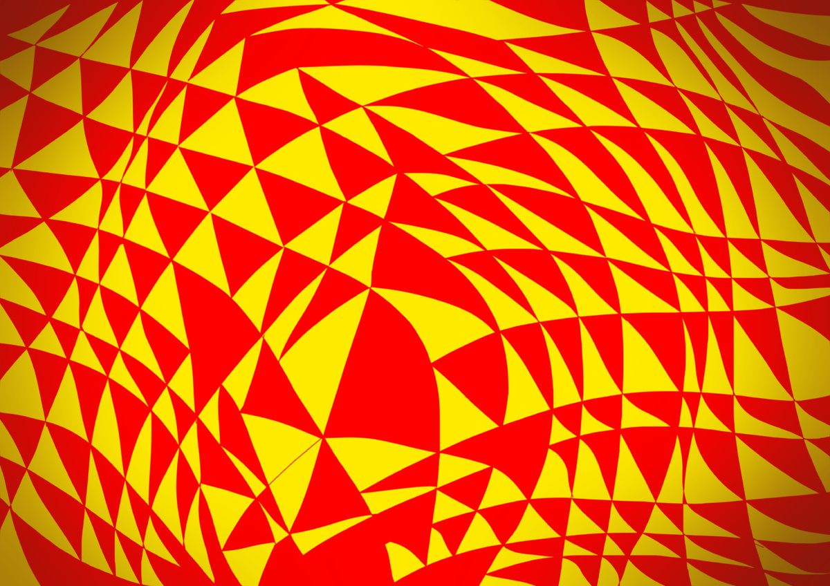 Что-то типа того. Не помню, были ли там треугольники других цветов. Я запомнил только эти, они явно доминировали. Сама сетка из этих пикселов была не ровной, как матрица монитора, она была сильно искажена. 