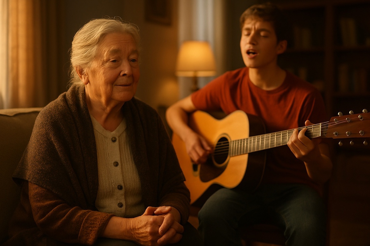 Внук показывает бабуле песню Ланцберга "Сверим наши песни", выбранную им для участия в конкурсе