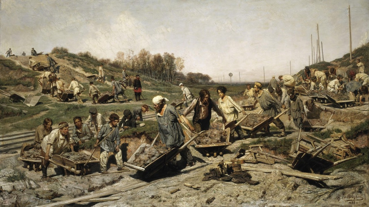«Ремонтные работы на железной дороге» Константин Савицкий, 1874, Третьяковская галерея, Москва