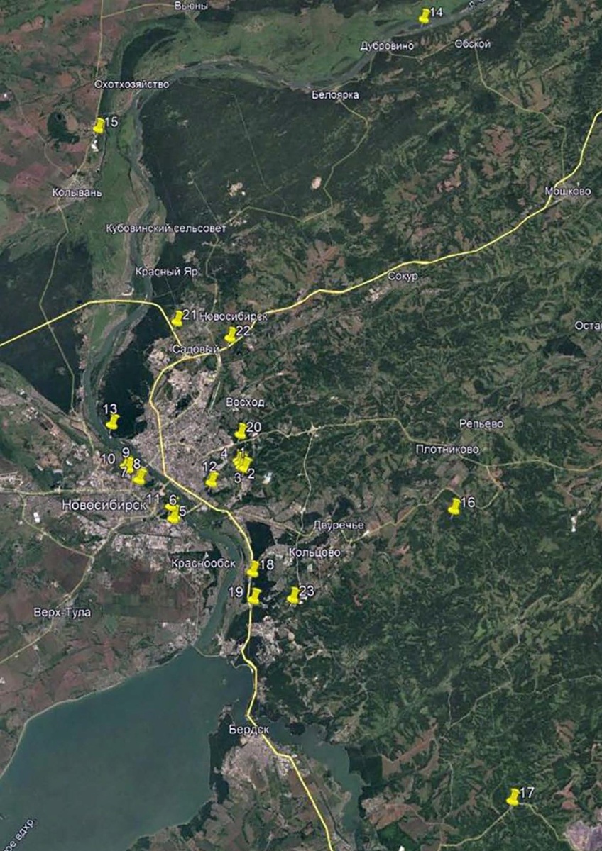 Карта-схема расположения площадок на природных и антропогенно преобразованных почвах Новосибирской области. Источник: Т.И. Сиромля и др. / «Почвоведение», 2025