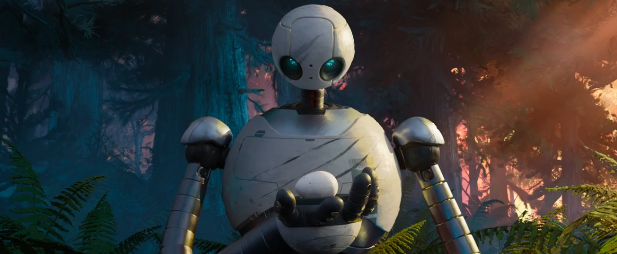 Кадр из мультфильма. Яйцо гусёнка в руках Розум