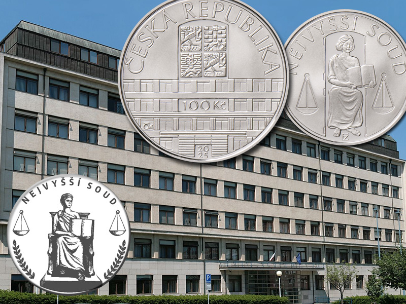 Монета Чехии 100 крон 2025 года с изображением Верховного суда Чешской Республики
