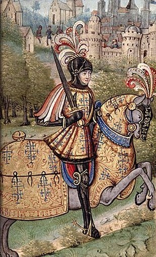 Рене II Лотарингский, миниатюра рукописи "Нансийской книги", 1500 год. Иллюстрация с сайта: https://ru.wikipedia.org