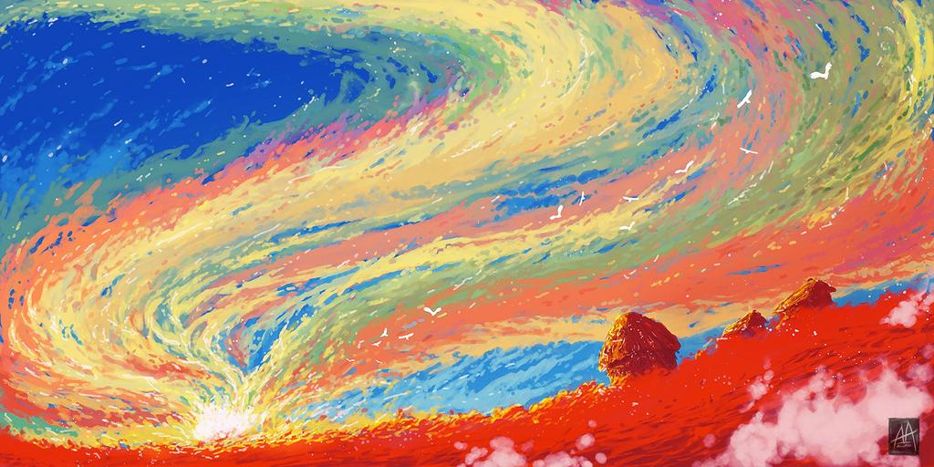 Haystacks at Sunset Reimagined by AshnoAlice