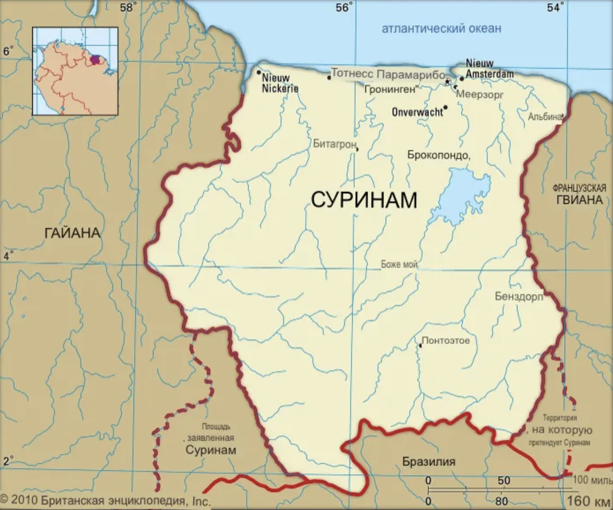 Карта Суринама.