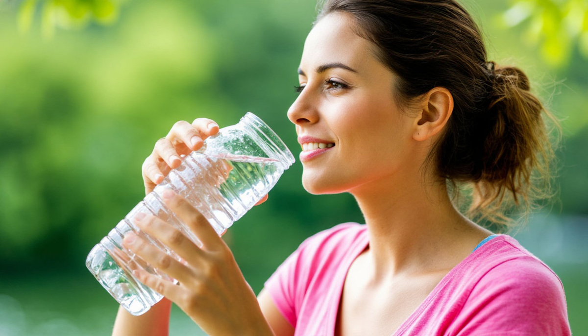 Здоровый человек пьет воду