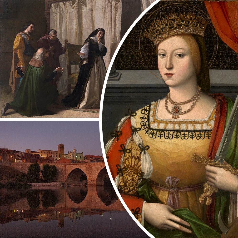 Слева - Хуана Кастильская. Виды Тордесильясы. Вероятный портрет Екатерины Австрийской, королевы Португалии, в образе Святой Екатерины Александрийской.