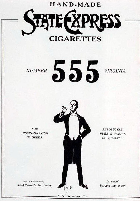Реклама сигарет State Express 555, 1923 год