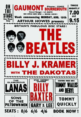Афиша шестидневного выступления «Битлз» в театре «Гомон» в Борнмуте.
