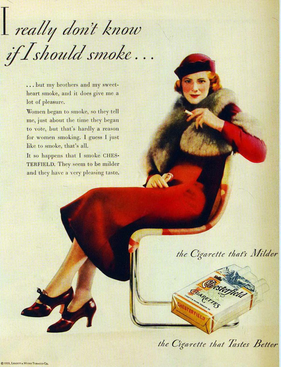 Реклама сигарет Chesterfield, 1933 год