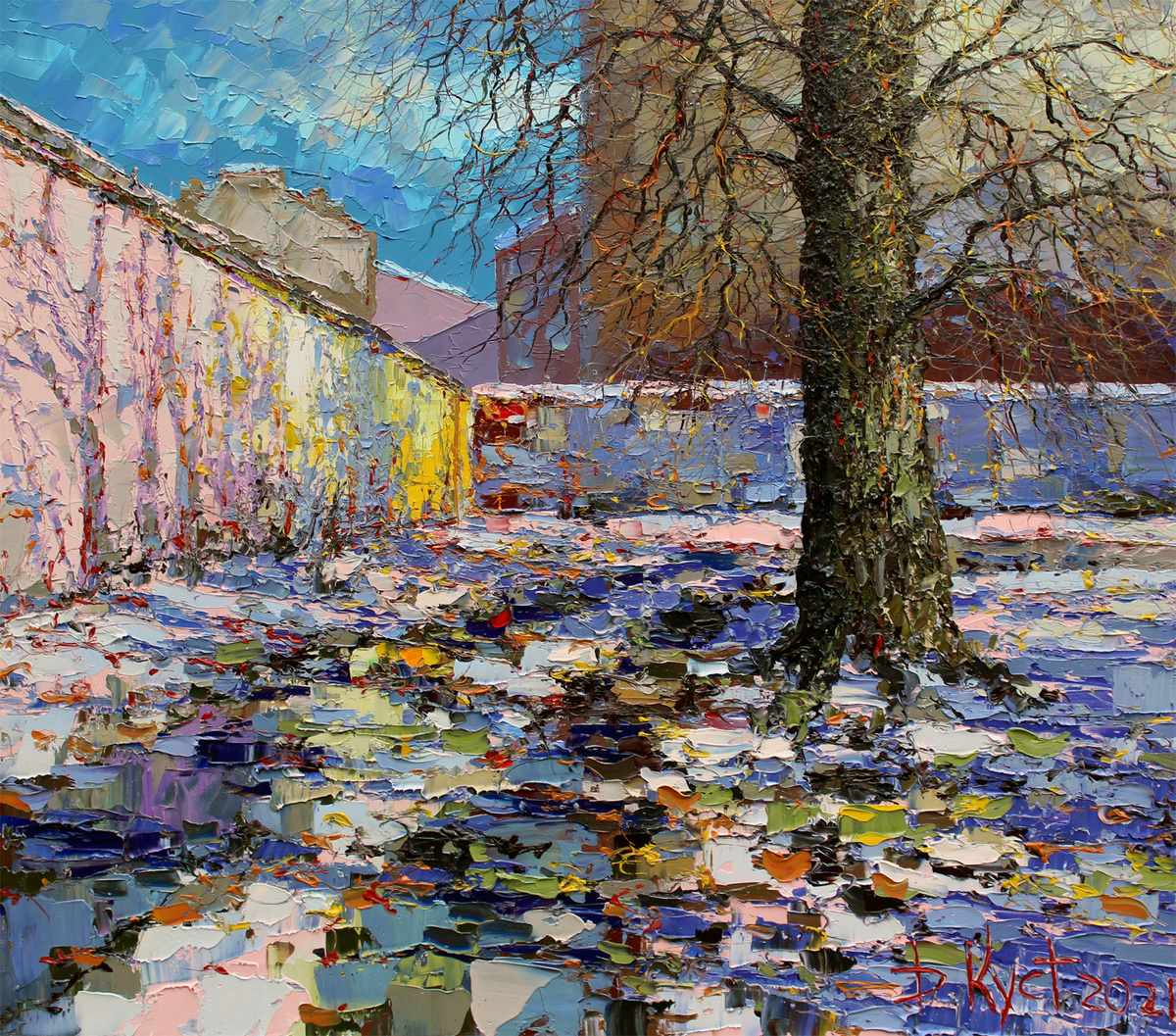 Художник Дмитрий Кустанович. Мартовские тени, 70x80 см, холст, масло, 2021 