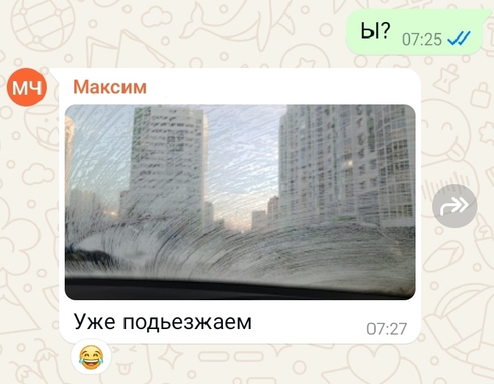 Ну-ну, с замороженным лобовым стеклом и видом на их двор - подъезжают они))) 