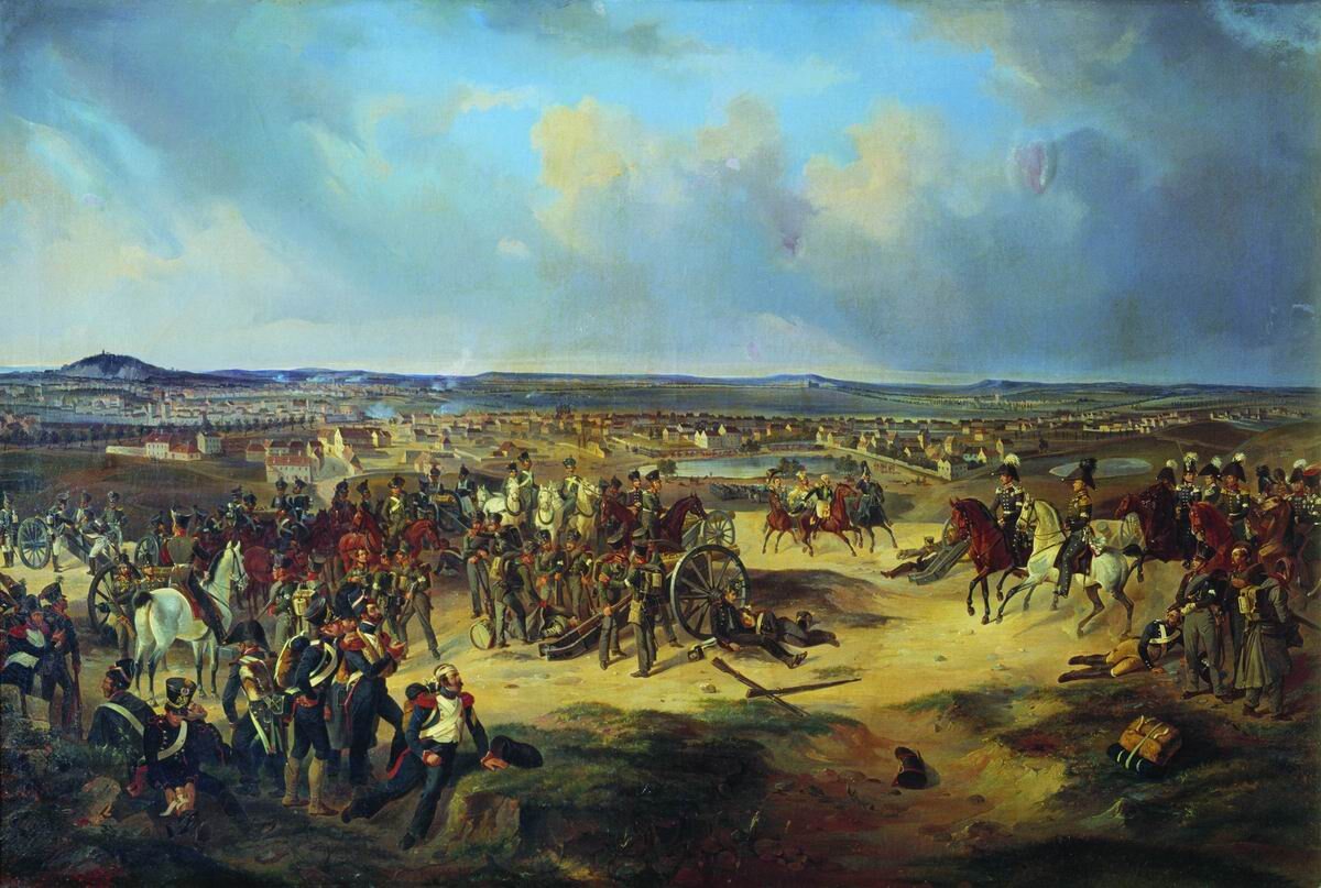 Сражение при Париже в 1814 г. худ. Б. Виллевальде (1834). https://ru.wikipedia.org/wiki/Взятие_Парижа_(1814)#/media/Файл:Battle_of_Paris_1814_by_Villevalde.jpg