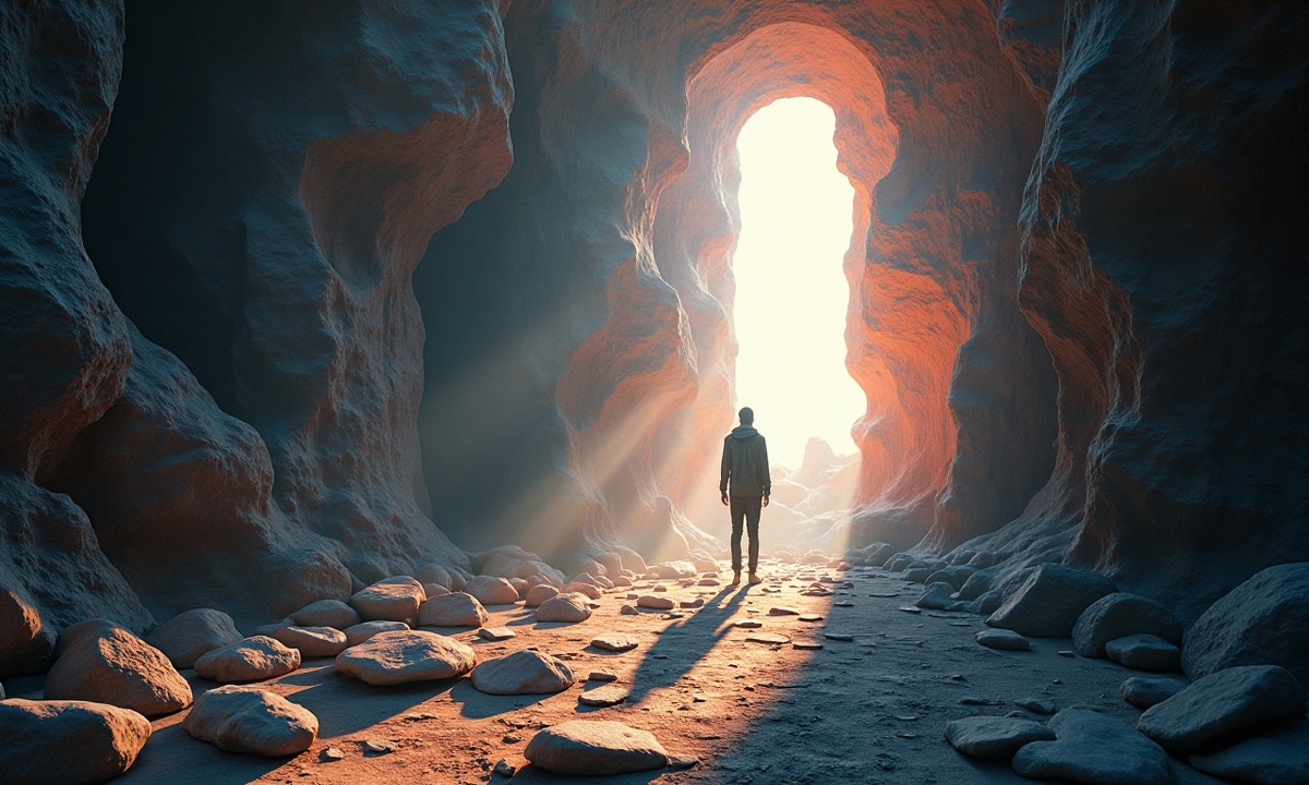 Ученый наблюдает за многомерным существом через портал