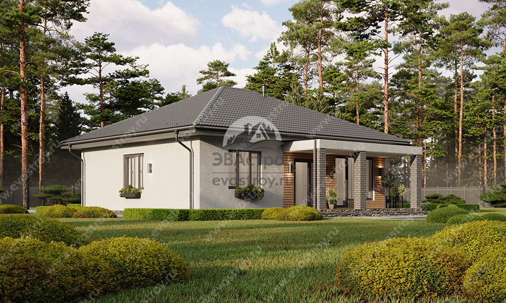 Проект жилого одноэтажного дома с тремя спальнями и террасой