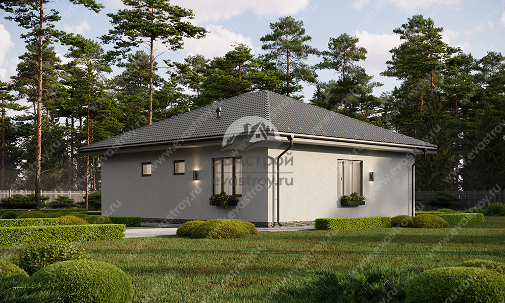 Проект жилого одноэтажного дома с тремя спальнями и террасой