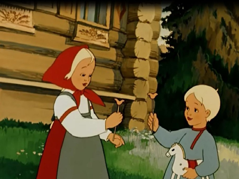 Кадр из мультфильма «Гуси-лебеди», 1949 год, режиссер Иван Иванов-Вано, Александра Снежко-Блоцкая